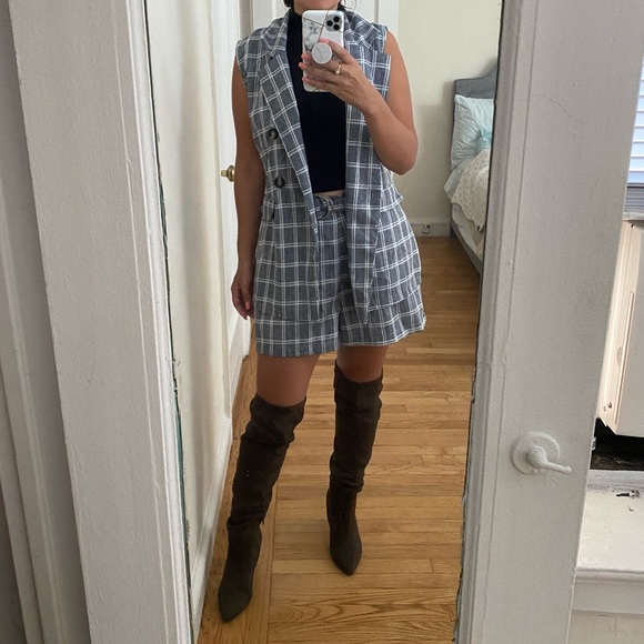 Other - Sleeveless Check Blazer & Paperbag Short Co-Ord